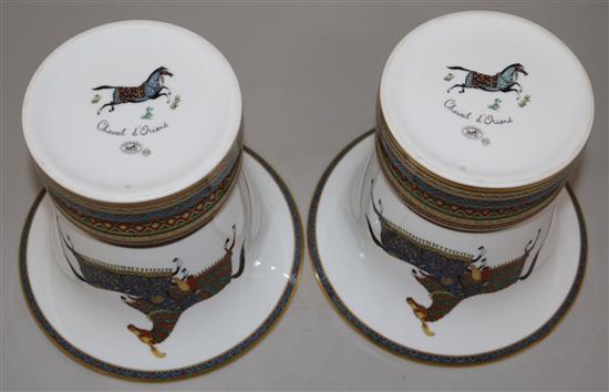 A pair of Hermes porcelain Cheval dOrient bell shaped vases, 17.5cm, with original boxes